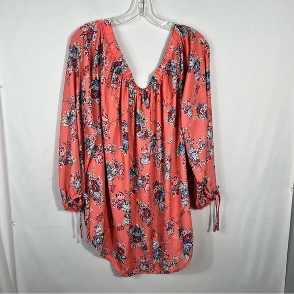 No Comment Peach Orange Floral Off The Shoulder Tie Detail Plus Size Top 3X - Picture 5 of 5